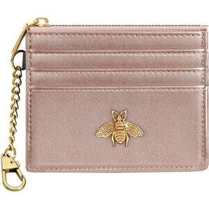 Card Holder Keychain Wallet for Women Rose Gold